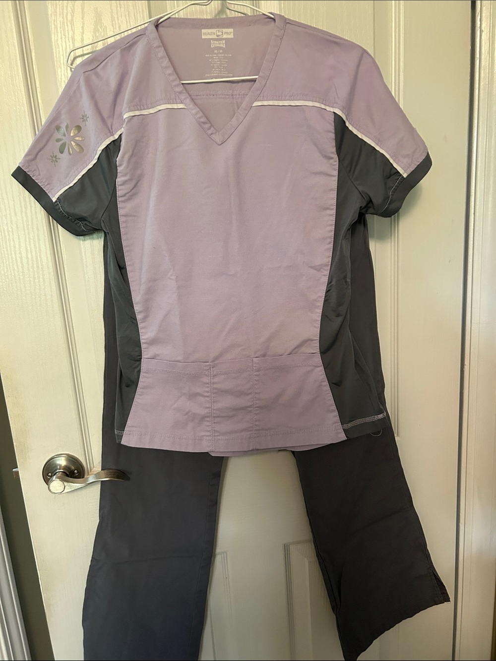 Health Pro Lavender and Charcoal Gray Scrub Set
